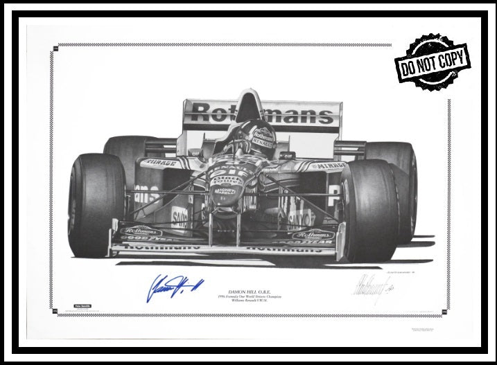 Signed print -Damon Hill 1996 Williams Renault Hill FW18