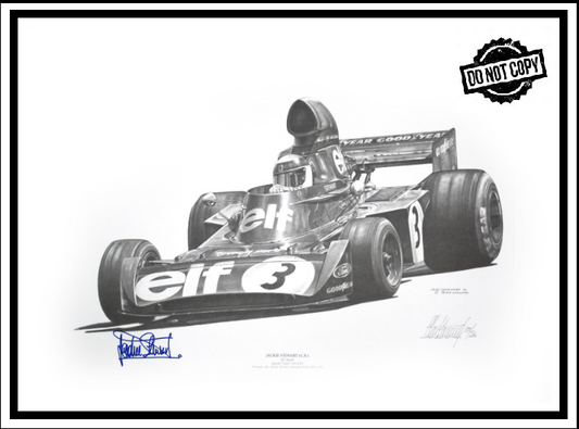 Signed print - Sir Jackie Stewart 1973 - Third world championship, Elf Tyrell